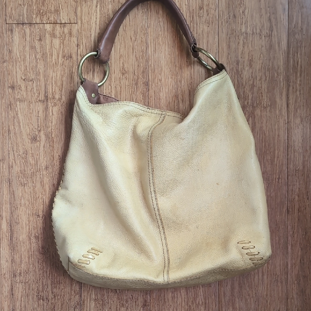 Elegant Soft Yellow Cream Leather Hobo Bag